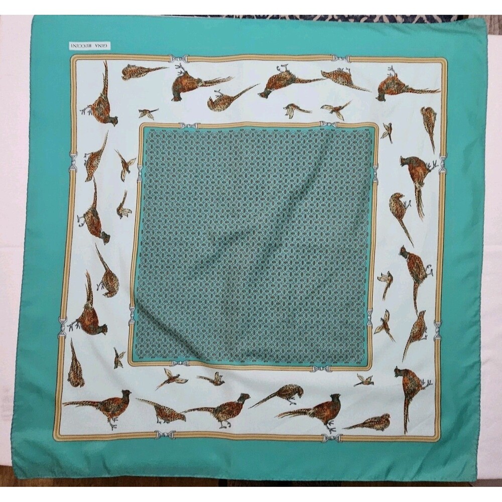 Vintage Gina RucciI Scarf Pheasants Italy 100% Polyester Classic Elegance 30x30